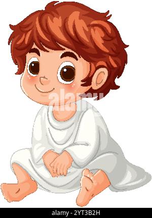 Adorable child with angelic features sitting down Stock Vector