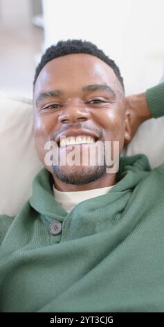 Vertical image of african american man having image call Stock Photo