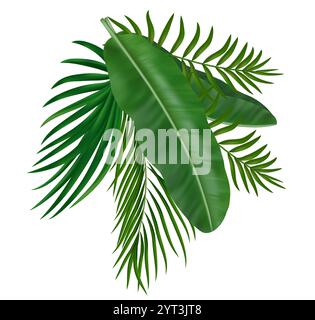 Summer tropical green palm leaves. Exotic botanical design with gorgeous greenery for invitation, banner, poster. Vector illustration Stock Vector