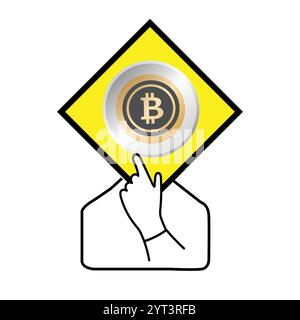 Person holding a yellow diamond shape with a bitcoin symbol on his face Stock Vector