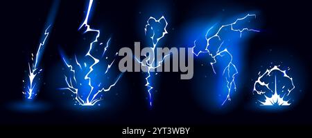 Lightning strike bolt silhouettes sequence vector illustration. Stock Vector
