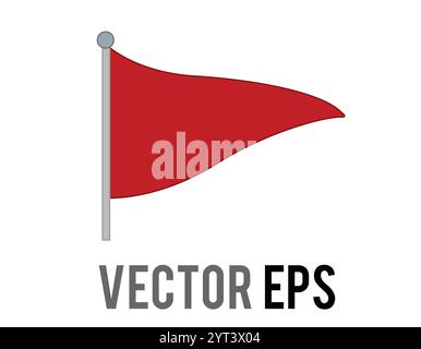 The isolated vector triangular gradient red flag icon with silver pole. Most commonly associated with golf, as shown in the flag in hole emoji. Stock Vector