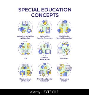 Special education multi color concept icons Stock Vector