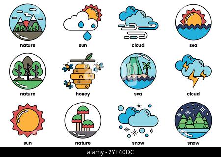 Set of illustrations in the concept of climate in line drawing style Stock Vector