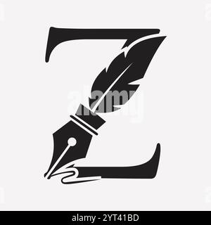 Initial  Feather Logo On Letter Z Concept With Ink Symbol For Law Firm And Attorney Sign Stock Vector