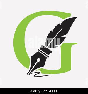 Initial  Feather Logo On Letter G Concept With Ink Symbol For Law Firm And Attorney Sign Stock Vector