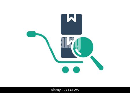 Sourcing icon. solid icon style. cart with products and search. icon related to procurement. procurement management elements vector illustration Stock Vector