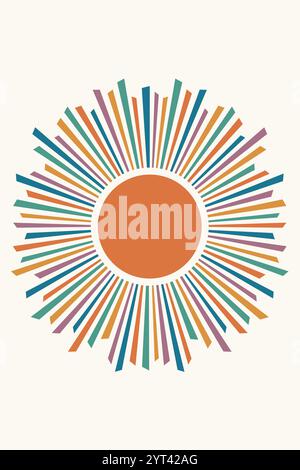 Boho sun orange flat illustration vector. Cute nursery abstract sun minimalist artwork. Stock Vector