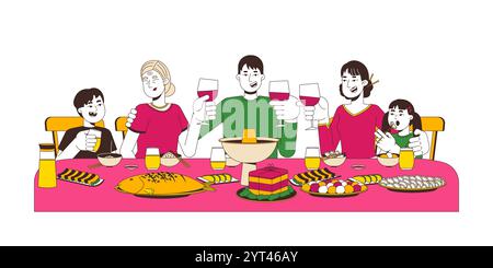 Chinese family reunion dinner 2D cartoon characters Stock Vector