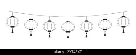 Paper lanterns hanging on string black and white 2D line object Stock Vector