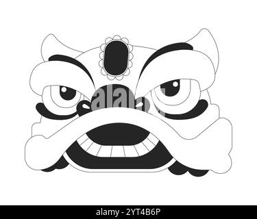 Chinese lion head black and white 2D line object Stock Vector