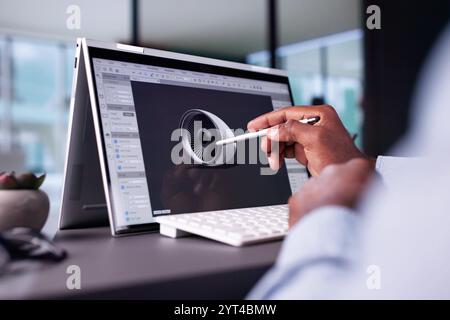 Engineer Using 3D CAD Software On PC Stock Photo