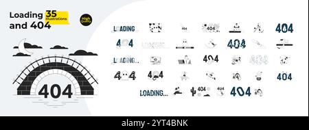 Loading and 404 error outline illustrations mega bundle Stock Vector