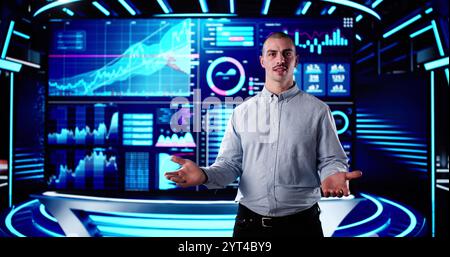 Speaker At Virtual Training Seminar. Training Conference Video Stock Photo