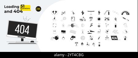 404 error cozy lifestyle outline illustrations mega bundle Stock Vector