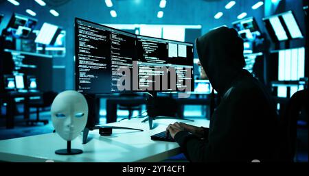 Hacker Stealing Data From Computer. Piracy And Fraud Stock Photo