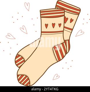 Hand drawn vector illustrations of warm socks. Knitted wool clothing. Outlines of elements of winter clothing. Winter is coming Stock Vector
