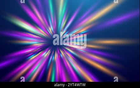 Futuristic burst of light rays with rainbow hues Stock Vector