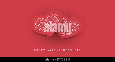 Lots of White Hearts Forming a Couple of Big Hearts on Red Background - Minimalist Modern Style Valentine's Day Best Wishes Card or Backdrop Vector De Stock Vector