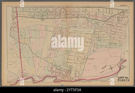 Plate 37:: [Bounded by New York & Harlem Railroad, Fordham & Pelham Avenue, Bronx River, Boston Road and 170th Street.] 1879 by G.W. Bromley & Co. Stock Photo