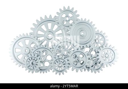 Cloud Computing from steel cogwheels, 3D rendering isolated on white background Stock Photo