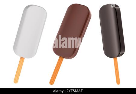 Chocolate Ice Cream Bars, 3D rendering isolated on white background Stock Photo