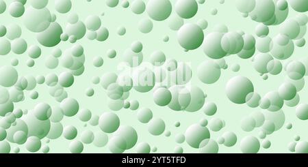 Lots of Transparent Light Green Bubbles, Spheres - Abstract 3D Vector Illustration - Modern Cover Design, Ads Banner Template, Dynamic Wallpaper with Stock Vector