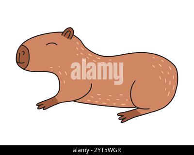 Capybara lying vector flat illustration Stock Vector