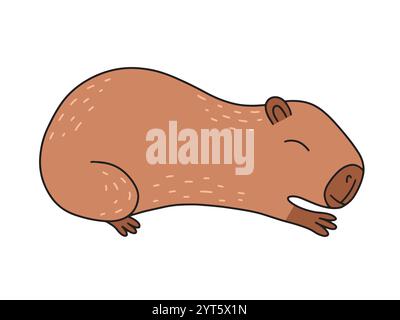 Capybara sleeping flat vector illustration Stock Vector