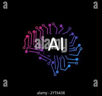 Artifial inteligence vector art technology human brain microchip chin in brain Ai work in human life Stock Vector