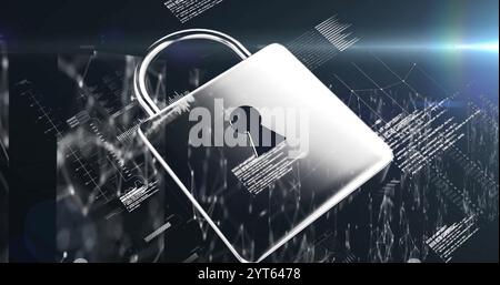 Image of padlock, digital data processing Stock Photo