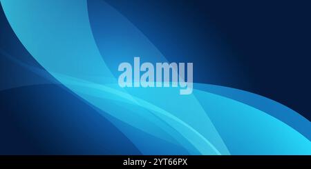 Abstract Modern Style Minimalist Blue Wavy Flowing Translucent Overlapping 3D Geometric Shapes - Background Design with Copyspace - Simple Wide Scale Stock Vector