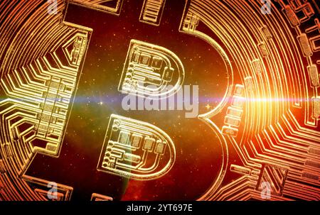 Stunning image of a golden bitcoin. Capturing the intricate details of the iconic  physical representation of the digital value cryptocurrency Stock Photo