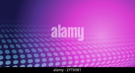 Blue and Purple Wavy Spotted Pattern, 3D Curving Round Transparent Lit Surface - Abstract Futuristic Minimalist Background with Light and Dotted Textu Stock Vector