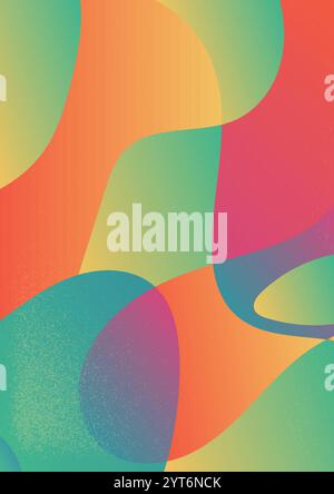 Warm and Cool Retro Gradient with Curvilinear Shapes. Abstract gradient background with flowing. Subtle grainy texture adds a retro, dynamic effect ve Stock Vector