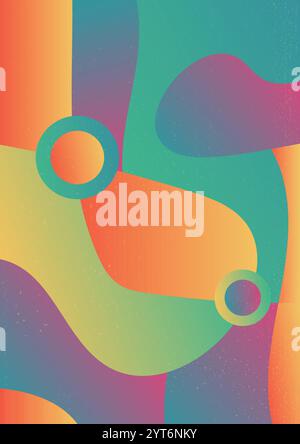 Warm and Cool Retro Gradient with Curvilinear Shapes. Abstract gradient background with flowing. Subtle grainy texture adds a retro, dynamic effect ve Stock Vector