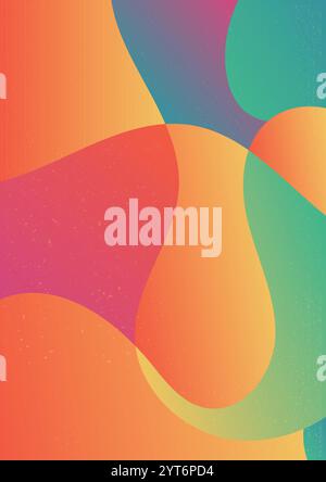 Warm and Cool Retro Gradient with Curvilinear Shapes. Abstract gradient background with flowing. Subtle grainy texture adds a retro, dynamic effect ve Stock Vector