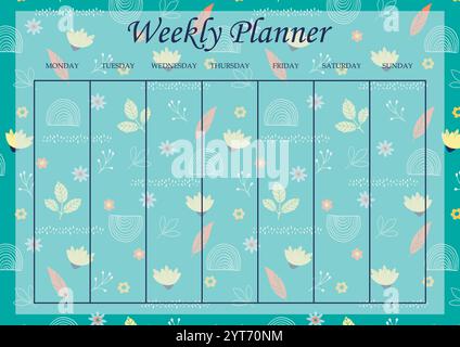 Weekly planner list worksheet design template. Blank printable goal setting sheet. Time management sample. Scheduling page for organizing personal tas Stock Vector