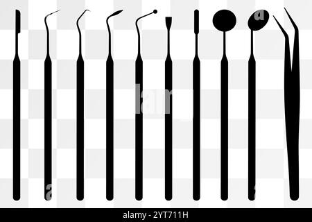 Set of dentist surgery tools isolated on white background. Dental surgical steel tools, Periodontal Scalers or surgeon teeth operation equipment. Real Stock Vector