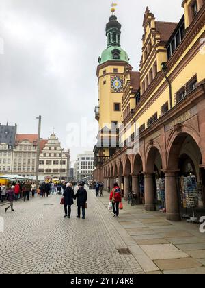 Leipzig, market square, old town hall, architecture, building, square, city center, Saxony, city, Germany Stock Photo