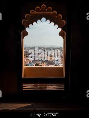 Aerial view of the City Palace and Lake Pichola during a vibrant sunset ...