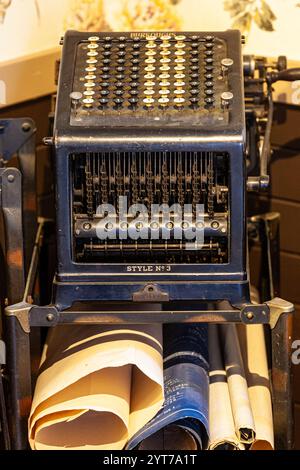 An antique adding machine at the heritage Britannia Shipyard site in Steveston B.C. Canada Stock Photo