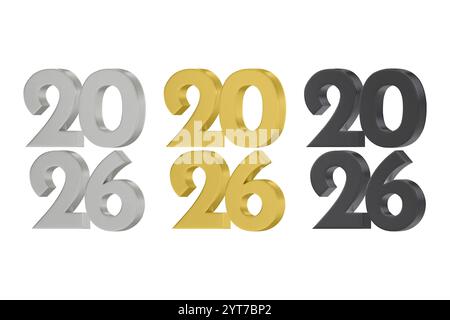 3D vector numbers 2026 in a silver color. Design object for New Year greeting cards, advertising banners. Metal numbers are bold and sleek, and with s Stock Vector