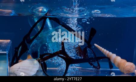 Broken glasses in a small aquarium. Stock Photo