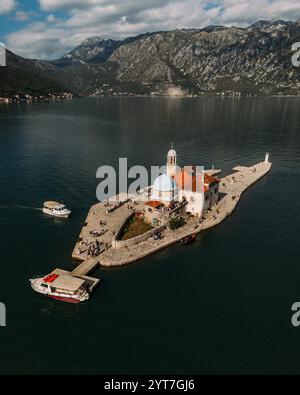 Bay of Kotor in Montenegro on the Adriatic, St. George Island and the Church of Our Lady, Rocks in Perast Stock Photo