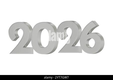3D vector numbers 2026 in a silver color. Design object for New Year greeting cards, advertising banners. Metal numbers are bold and sleek, and with s Stock Vector