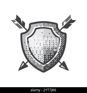 Shield with crossed arrows. Vector logo. Isolated on white background. Stock Vector