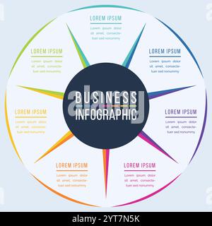 Circle Infographic template business information 7 objects, steps, elements or options infographic design Stock Vector