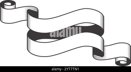 Double vintage ribbon banner waving gracefully in the wind, featuring ample copy space. Hand drawn style vector illustration with elegant curves and Stock Vector