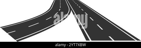 Two asphalt roads with white dashed lines are diverging in different directions on a white background, symbolizing choices and different paths in life Stock Vector